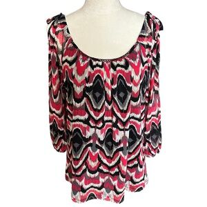 INC International Concepts Patterned Cold Shoulder Top, EUC, XL